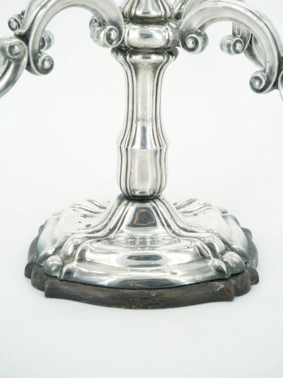 19th Century Tableware Sterling Silver Five Arm Candelabra Wood Base