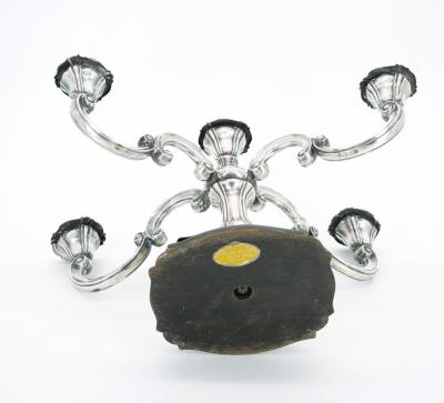 19th Century Tableware Sterling Silver Five Arm Candelabra Wood Base