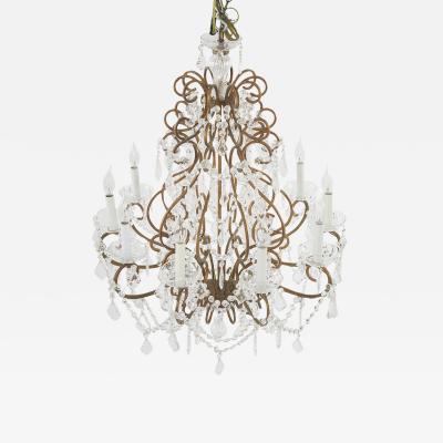19th Century Ten Light Crystal Chandelier in Gilt Brass Frame