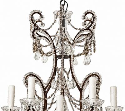 19th Century Toscano 12 lite Iron Crystal Chandelier US wiring