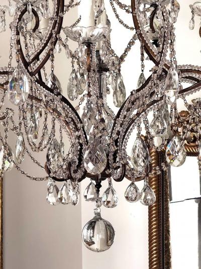 19th Century Toscano 12 lite Iron Crystal Chandelier US wiring