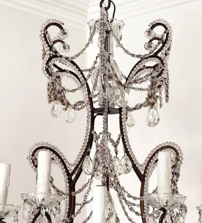 19th Century Toscano 12 lite Iron Crystal Chandelier US wiring