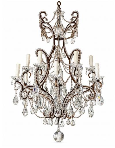19th Century Toscano 12 lite Iron Crystal Chandelier US wiring