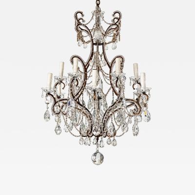 19th Century Toscano 12 lite Iron Crystal Chandelier US wiring