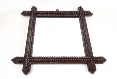 19th Century Tramp Art Rustic Mirror Handcarved Austria circa 1880