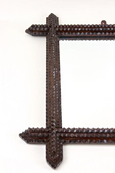 19th Century Tramp Art Rustic Mirror Handcarved Austria circa 1880