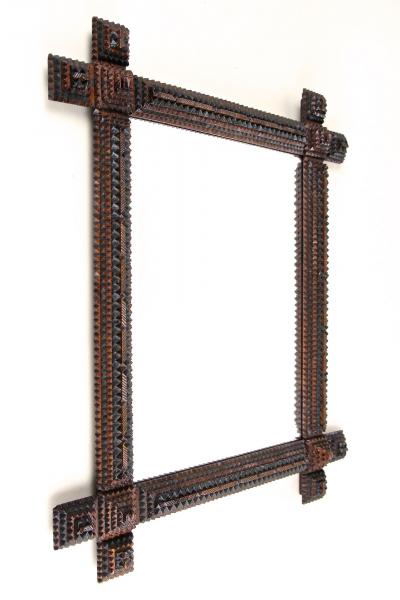 19th Century Tramp Art Rustic Wall Mirror Handcarved Austria ca 1880