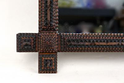 19th Century Tramp Art Rustic Wall Mirror Handcarved Austria ca 1880