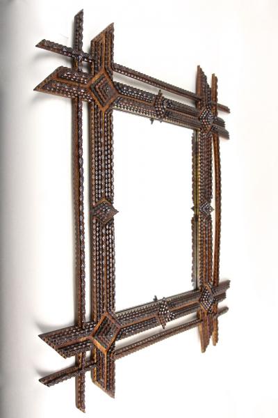 19th Century Tramp Art Wall Mirror Basswood Handcarved Austria ca 1870