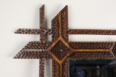 19th Century Tramp Art Wall Mirror Basswood Handcarved Austria ca 1870