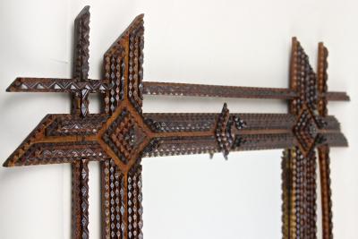 19th Century Tramp Art Wall Mirror Basswood Handcarved Austria ca 1870