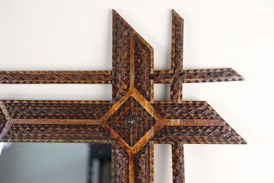 19th Century Tramp Art Wall Mirror Basswood Handcarved Austria ca 1870