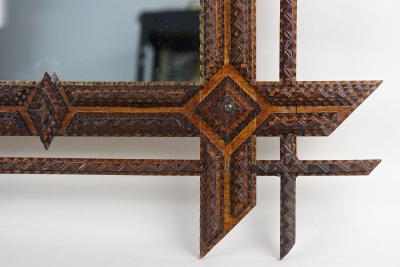 19th Century Tramp Art Wall Mirror Basswood Handcarved Austria ca 1870