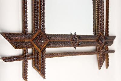 19th Century Tramp Art Wall Mirror Basswood Handcarved Austria ca 1870