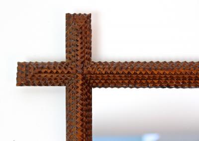 19th Century Tramp Art Wall Mirror Rustic Style handcarved Austria ca 1880