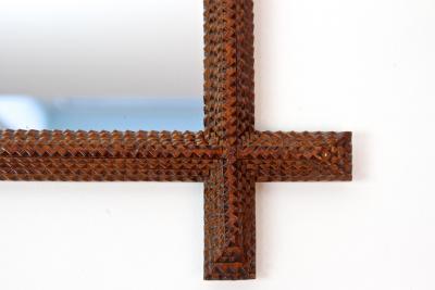 19th Century Tramp Art Wall Mirror Rustic Style handcarved Austria ca 1880