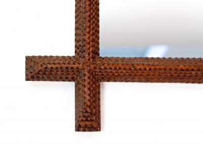 19th Century Tramp Art Wall Mirror Rustic Style handcarved Austria ca 1880