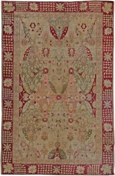 19th Century Turkish Hereke Rug in Burgundy Earthy Taupe Green and Brown