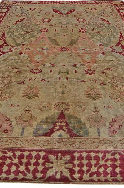 19th Century Turkish Hereke Rug in Burgundy Earthy Taupe Green and Brown
