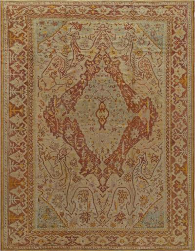 19th Century Turkish Oushak Handmade Wool Rug