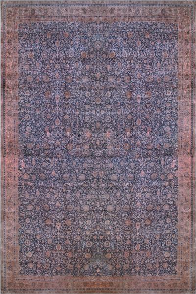 19th Century Turkish Sivas Puple Botanic Handmade Rug