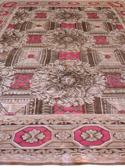 19th Century Ukrainian Rose and Beige Handwoven Wool Carpet