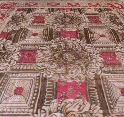 19th Century Ukrainian Rose and Beige Handwoven Wool Carpet