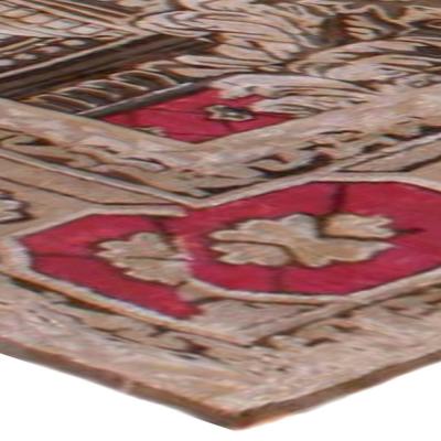 19th Century Ukrainian Rose and Beige Handwoven Wool Carpet