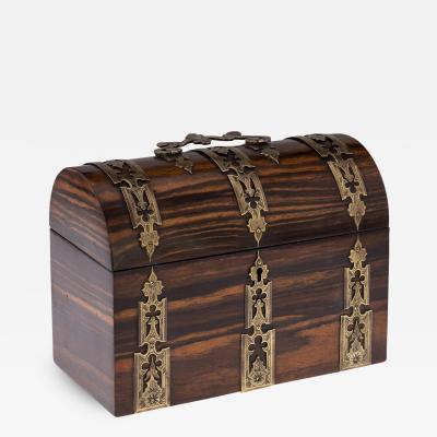 19th Century Victorian Brass Walnut Casket Chest c 1860