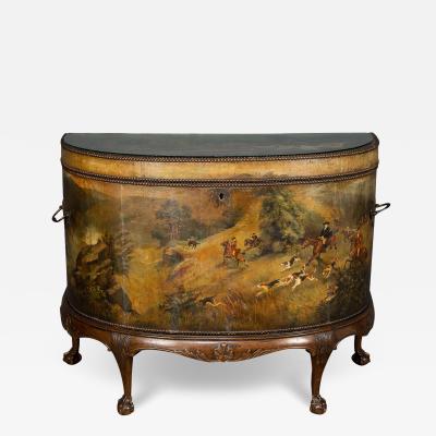 19th Century Victorian Oil Painted Demi Lune Coach Trunk c 1880