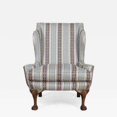 19th Century Walnut Ball and Claw Wing Chair