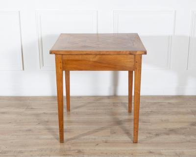19th Century Walnut Side Table with Geometric Parquetry Top and Drawer