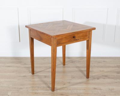 19th Century Walnut Side Table with Geometric Parquetry Top and Drawer