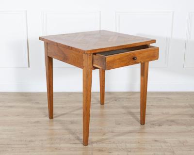 19th Century Walnut Side Table with Geometric Parquetry Top and Drawer