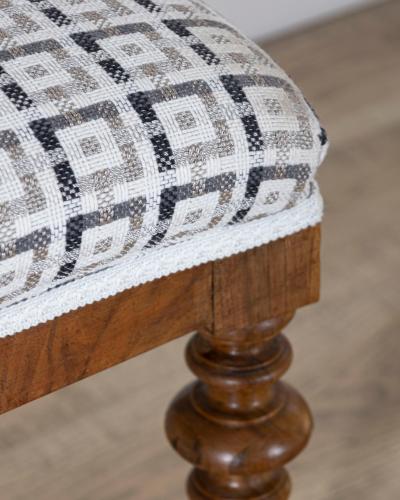19th Century Walnut Upholstered Bench with Turned Legs and Casters