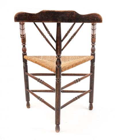 19th Century Wooden Spindle Corner Chair with Rush Seat