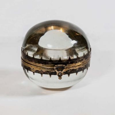 19th Century clear solid spherical glass silver decoration coin container