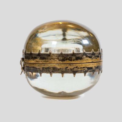 19th Century clear solid spherical glass silver decoration coin container