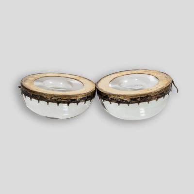 19th Century clear solid spherical glass silver decoration coin container