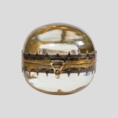 19th Century clear solid spherical glass silver decoration coin container