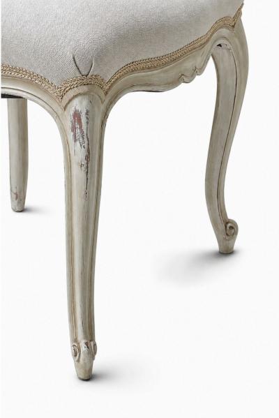 19th Century set of Six Louis XV Dining Chairs in linen upholstery