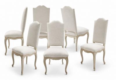 19th Century set of Six Louis XV Dining Chairs in linen upholstery