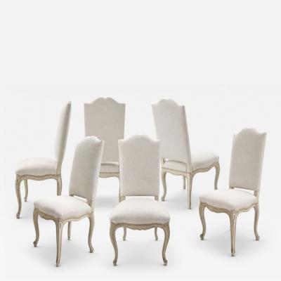 19th Century set of Six Louis XV Dining Chairs in linen upholstery