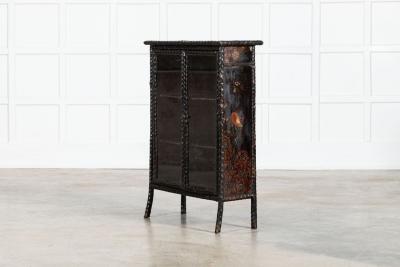 19th English Faux Bamboo Lacquered Glazed Cabinet