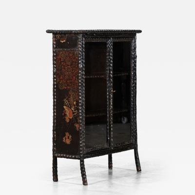 19th English Faux Bamboo Lacquered Glazed Cabinet