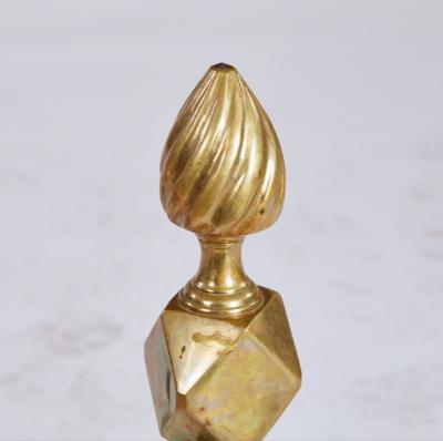 19th c American Brass Flame Tip Andirons