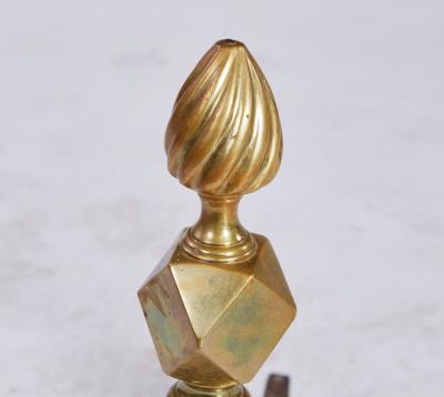 19th c American Brass Flame Tip Andirons