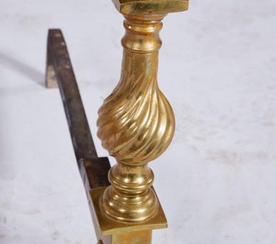 19th c American Brass Flame Tip Andirons