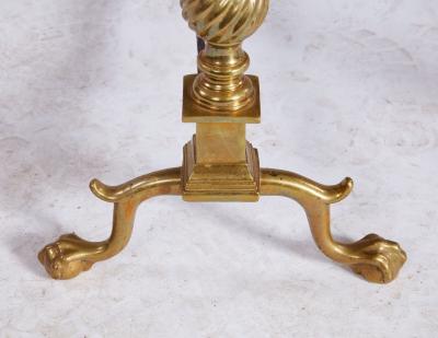19th c American Brass Flame Tip Andirons