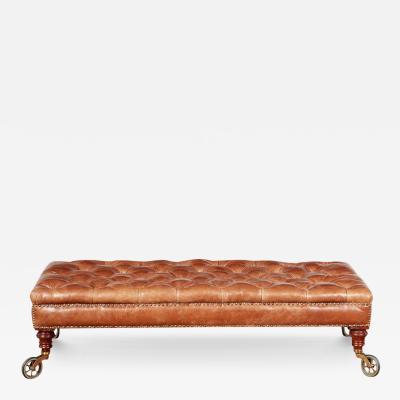 19th c English Country House Saddle Leather Tufted Ottoman